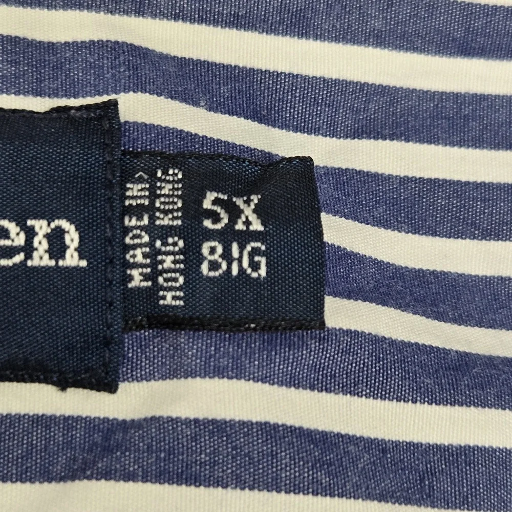 Ralph Lauren Men Button Up Shirt 5X BIG Blue Embroidered Striped Blake